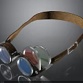 Vintage Goggles with Leather Strap Blue Red Green Lenses and Metal Frame