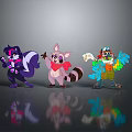Vibrant Game And Movie Characters Featuring Purple Fox Pink Raccoon And Colorful Parrot