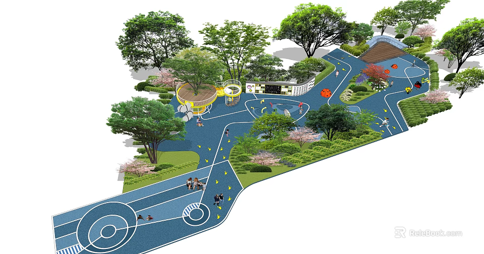 Garden Landscape Design With Trees Paths Children's Play Area And Green Spaces 3d model