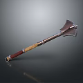 Vintage Battle Axe With Metal Blade Wooden Handle And Red Grip Design