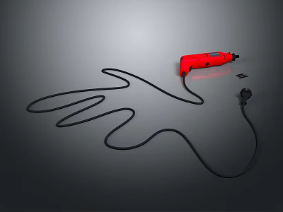 Red Electric Drill with Black Cord Formed as Hand Shape on Gray Background 3d model