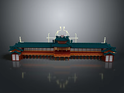 Traditional Chinese Building With Green Roof Curved Eaves Red Columns And Ornate Decorations 3d model