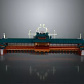 Traditional Chinese Building With Green Roof Curved Eaves Red Columns And Ornate Decorations