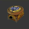 Handcrafted Wooden Stool With Round Stained Glass Top And Carved Details