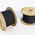 Industrial Equipment Cable Reels With Wooden Spools And Black Cables