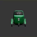 Green Three Wheeled Cargo Truck With Flatbed And Classic Vintage Design