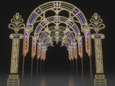 Gorgeous Decorated Archway With Colorful LED Lights Ornate Pillars And Festive Sparkling Design 3d model