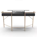 Modern Dressing Table With Black Surface Golden Metal Legs And Storage Drawers