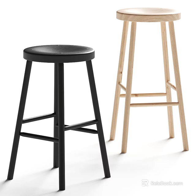 Modern Black And Wooden High Bar Stools With Simple Leg Design For Home Kitchen Use 3d model 