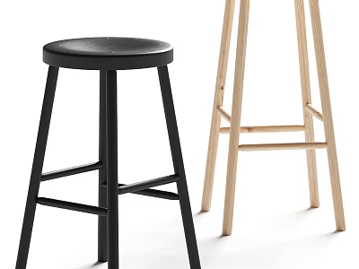 Modern Black And Wooden High Bar Stools With Simple Leg Design For Home Kitchen Use 3d model