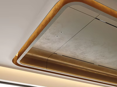 Stylish Contemporary Ceiling Design With Recessed Lighting And Metallic Frame Trim Details 3d model