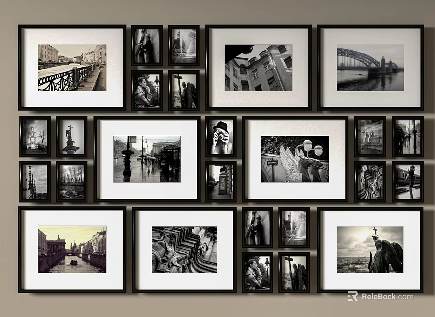 Abstract Paintings Framed Wall Art With Black White Multiple Sizes And Themes 3d model 