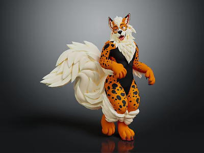 Fox Like Game and Movie Character With Large White Tail Black Spots and Orange Paws 3d model