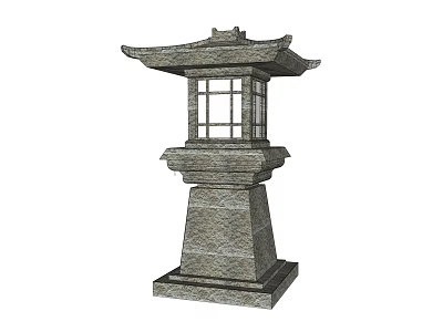 Traditional Stone Outdoor Lantern With Square Windows Roof Design And Pedestal Base 3d model