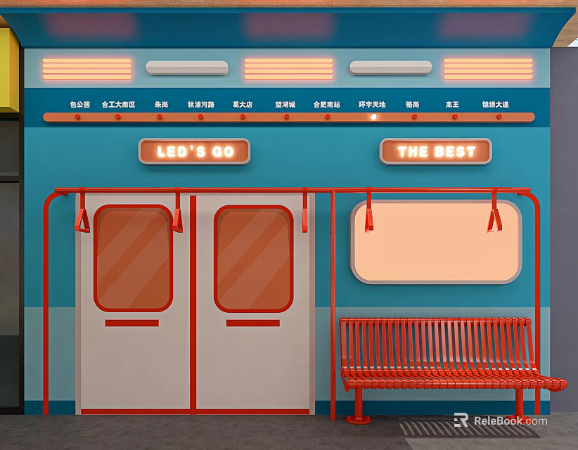 Vintage Subway Car Interior With Red Seats And Doors As Photo Check in Spot 3d model 