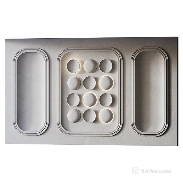 Modern Minimalist Feature Wall With Circular Recesses And Rectangular Panels 3d model