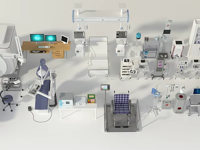 Comprehensive Collection of Medical Devices Featuring Surgical Tables Monitors and Hospital Equipment 3d model