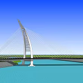 Modern Cable Stayed Bridge Design Spanning River With Surrounding Roads And Green Areas 3d model