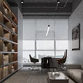 Modern Office Interior With Open Space High Ceiling Concrete Columns Large Windows Blinds And Furniture