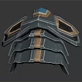 Blue Metallic Weapon With Geometric Design Armor Like Layered Structure And Glowing Gemstone Elements 3d model