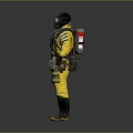 Yellow Protective Suit with Reflective Stripes Gas Mask and Utility Pouches