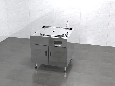 Stainless Steel Kitchen Equipment With Sink And Cabinets On Gray Floor In White Wall Kitchen 3d model