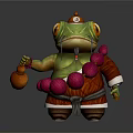 Cartoon Green Frog Character With Hat Number 6 On Forehead Pink Beads Gourd And Staff