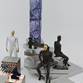 Modern Modular Display Shelves With Geometric Structure Black White Mannequins And Displayed Items