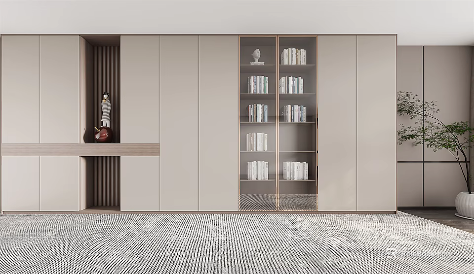 Modern Bookcase Interior Design With Multiple Shelves Books And Decorative Items 3d model 