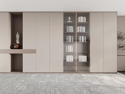Modern Bookcase Interior Design With Multiple Shelves Books And Decorative Items 3d model