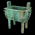 Ancient Chinese Bronze Ding Vessel With Square Shape And Ornate Carvings