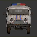Vintage White Ambulance With Blue Stripes Red And Blue Lights Rusty Body And Number 02