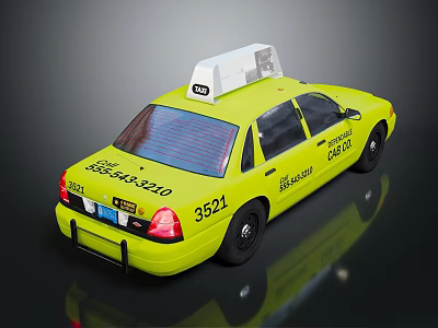 Yellow Taxi With Solar Panel Roof Light TAXI Sign And Phone Number 3d model