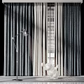 Elegant Curtain Design With Gray And White Panels Floor Lamp And Window Blinds