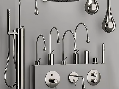 Modern Chrome Shower System With Handheld Overhead Heads And Control Fixtures 3d model