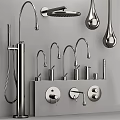 Modern Chrome Shower System With Handheld Overhead Heads And Control Fixtures