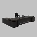 Modern Office Desk And Chair Set With Dark Wood Top Gray Base And Black Chair