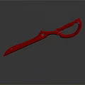 3D Rendered Red Metal Knife Design With Curved Handle And Sharp Blade