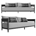 Modern Gray Sofa Interior Design With Black Frame And Decorative Patterned Pillows 3d model