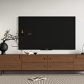 Modern TV Stand With Flat TV Decorative Vase Ornaments Floor Lamp And Striped Rug