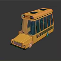 Yellow School Bus 3D Model With Blue Windows Black Roof And Passenger Seats