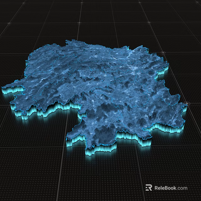 Detailed Blue 3D Terrain Model With Grid Background And Illuminated Edges 3d model
