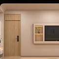 Hotel Guest Room Corridor with Modern Elevator Bench and Wall Sign 3d model