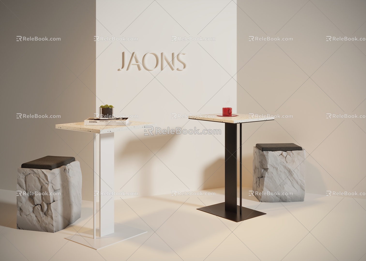 Metal stone table coffee table corner table 3d model