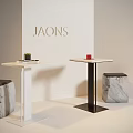 Modern Marble Table and Stool Set with White Black Legs Beige Wall JAONS Sign