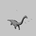3D Rendered Brachiosaurus Dinosaur with Long Neck on Orange Background and Flying Birds