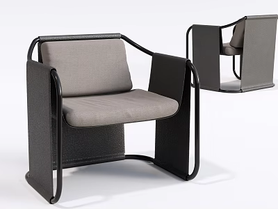 Modern Accent Chair With Black Metal Frame And Gray Fabric Cushion 3d model
