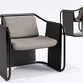 Modern Accent Chair With Black Metal Frame And Gray Fabric Cushion