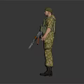 Military Soldier Wearing Camouflage Uniform With Tactical Vest And Rifle Standing