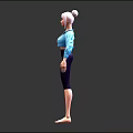 3D Character Design Featuring White Hair Blue Jacket Purple Leggings Front Back View